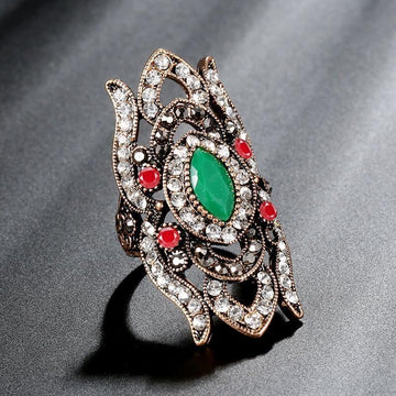 Hot Bohemia Hollow Pattern Antique Gold Vintage Crystal Rings For Women - The Jewellery Supermarket
